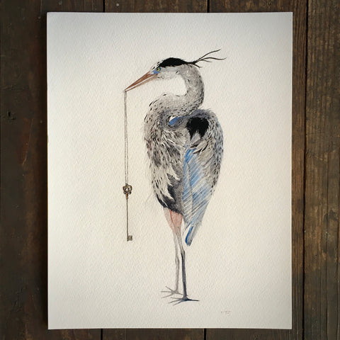 Great Blue Heron and Skeleton Key - Archival Print